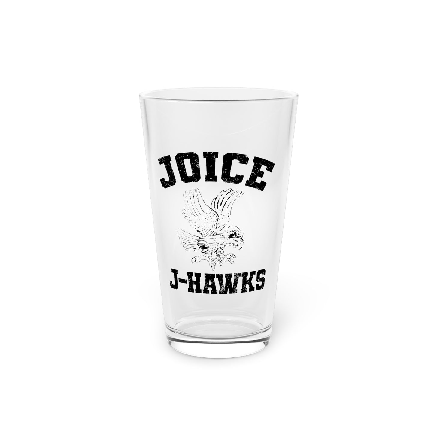 Throwback Joice J-Hawks (worn black design) on Pint Glass, 16oz