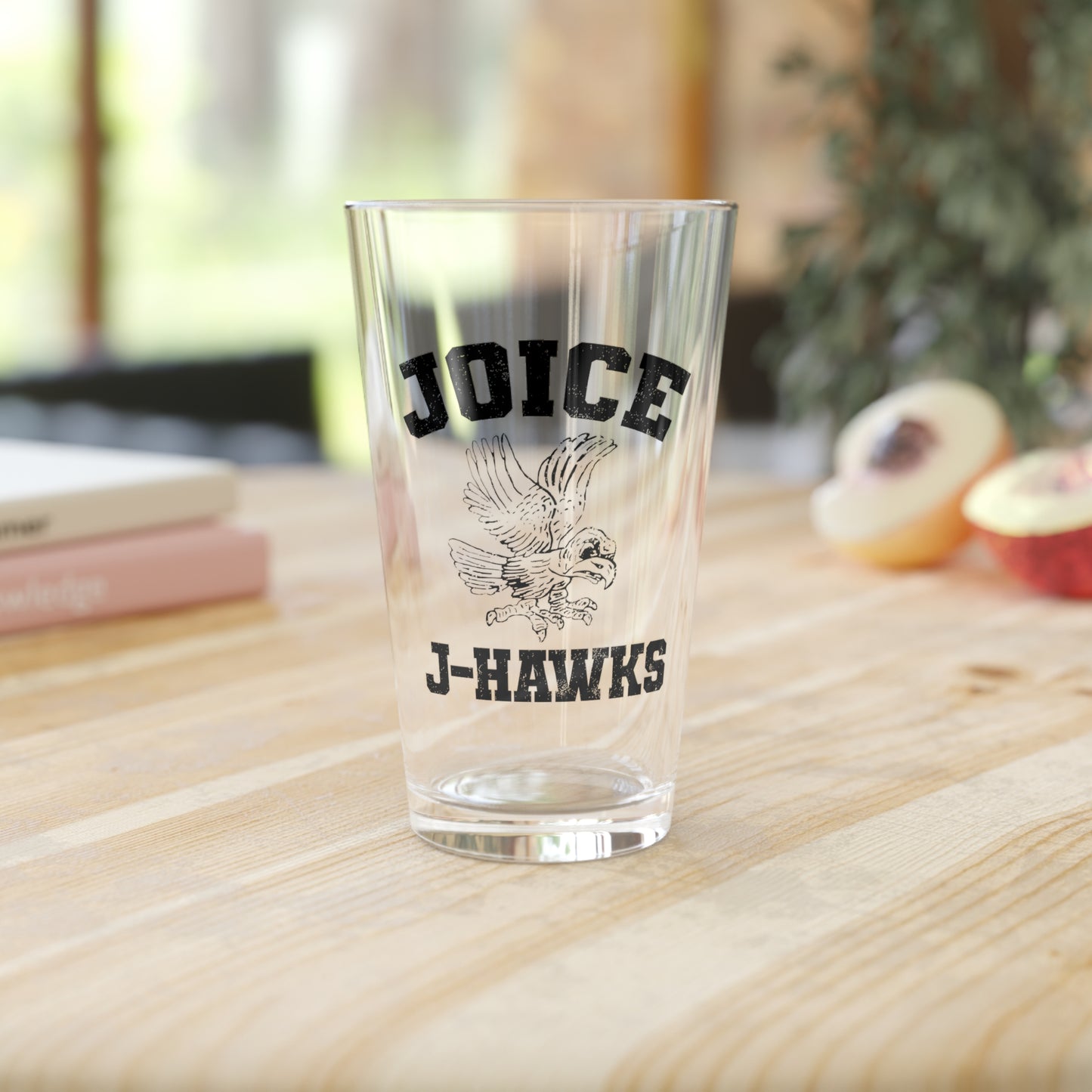 Throwback Joice J-Hawks (worn black design) on Pint Glass, 16oz