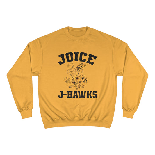 Throwback Joice J-Hawks (worn black design) on Champion Sweatshirt
