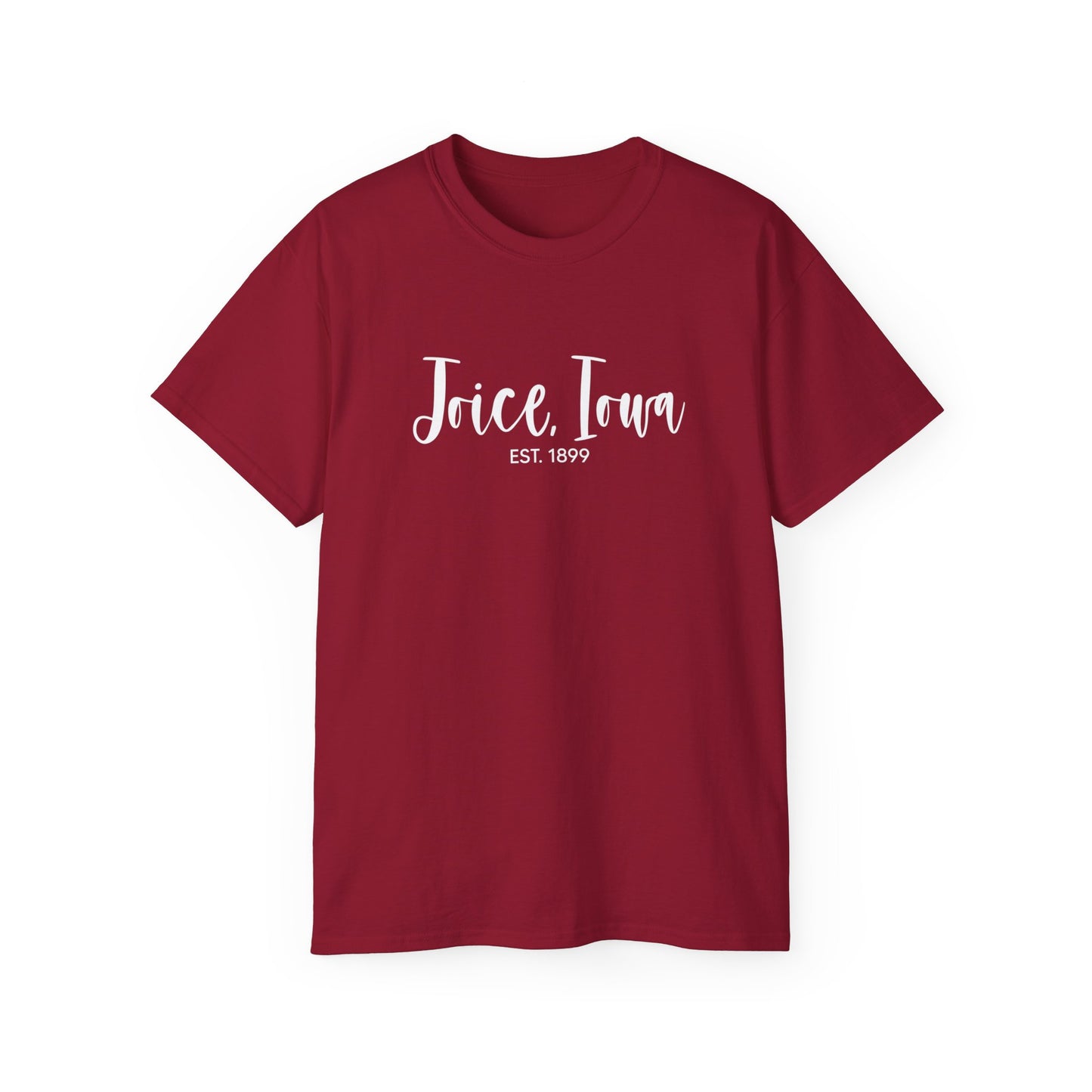 Joice, Iowa Est. 1899 (White Design) on Unisex Ultra Cotton Short Sleeve Tee