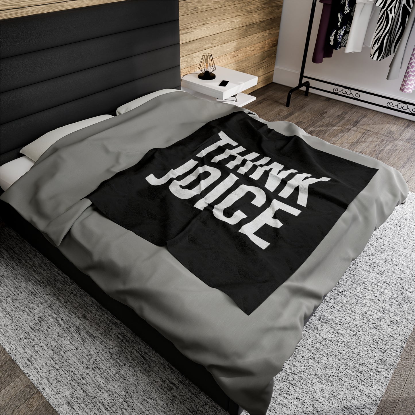 Think Joice (white design) on Black Velveteen Plush Blanket