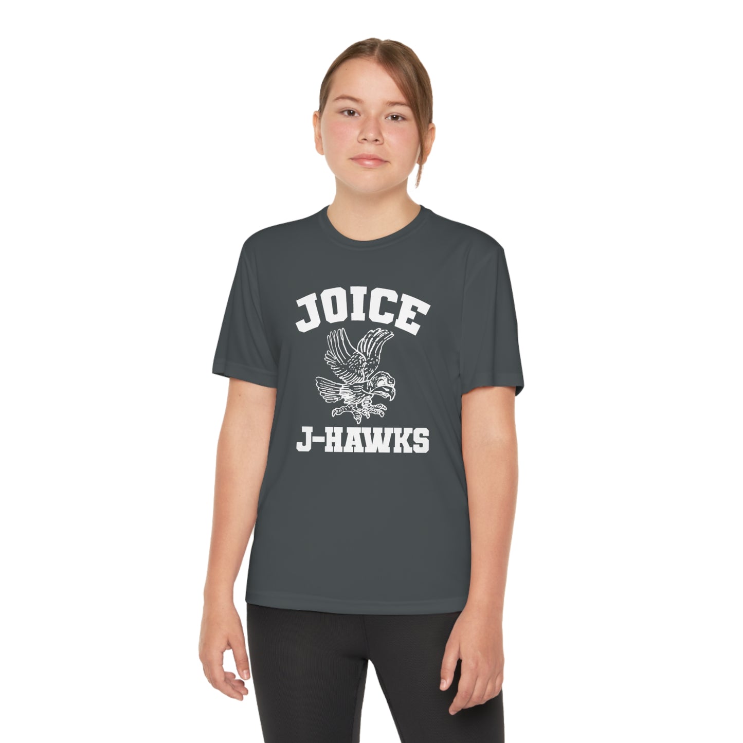 Kids' Throwback Joice J-Hawks (worn white design) onYouth Competitor Tee