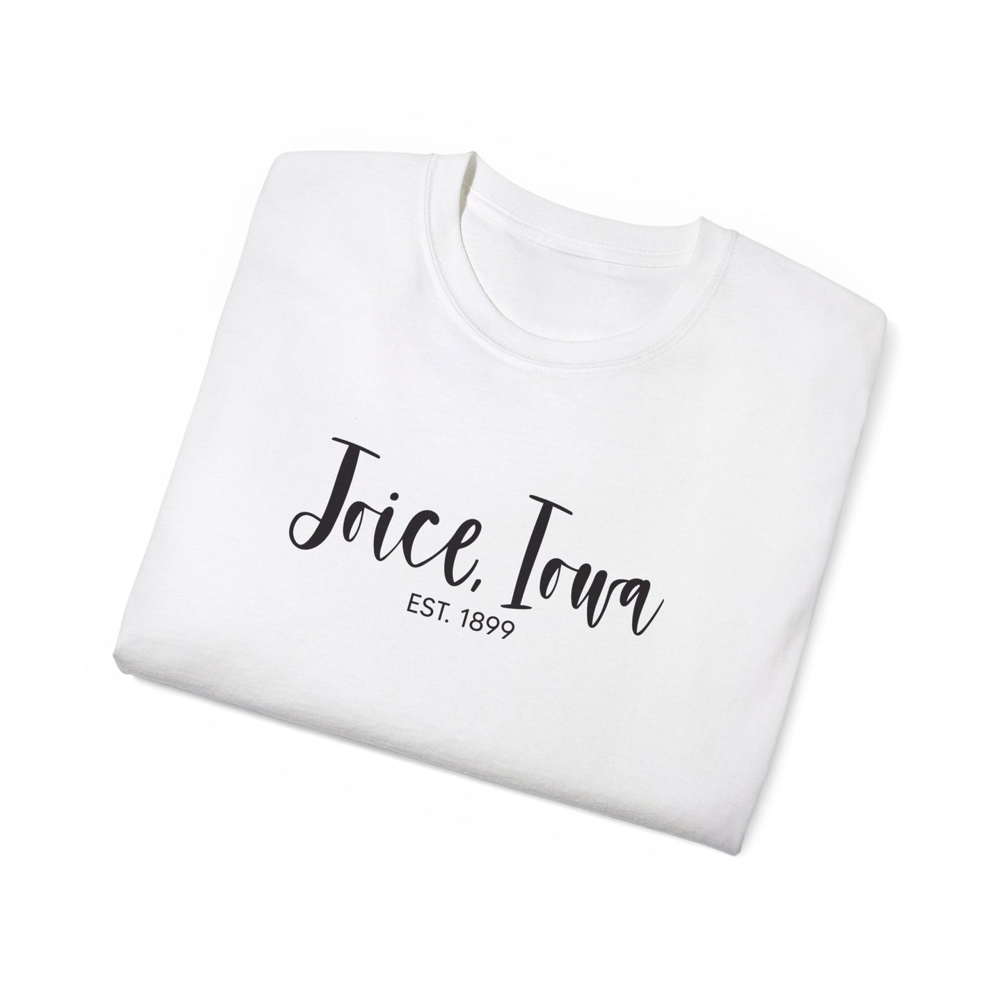 Joice, Iowa Est. 1899 (Black Design) on Unisex Ultra Cotton Short Sleeve Tee