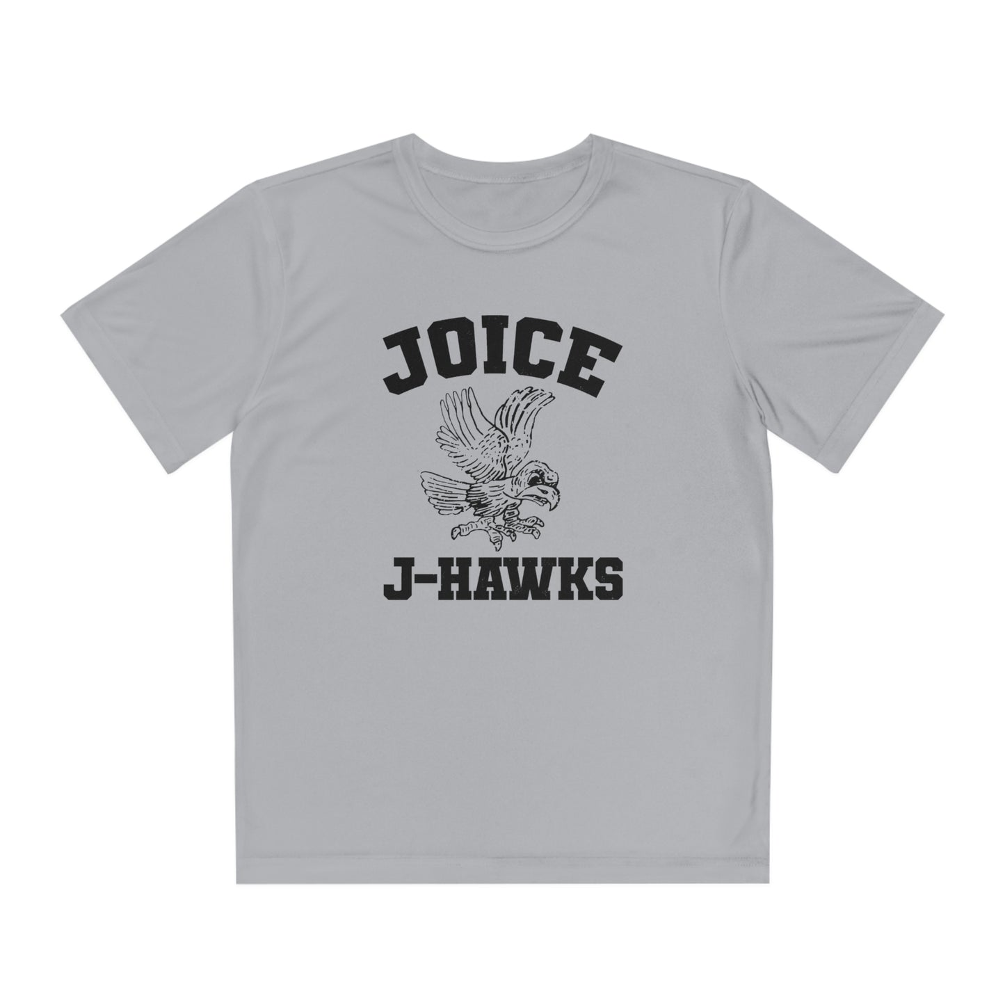 Kids' Throwback Joice J-Hawks (worn black design) on Youth Competitor Tee