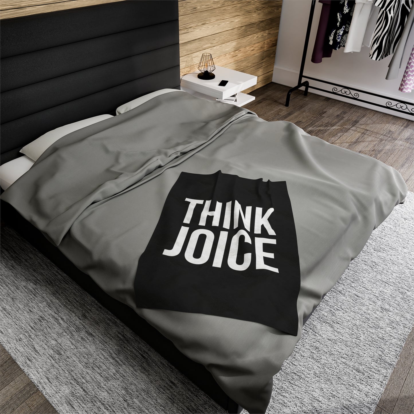 Think Joice (white design) on Black Velveteen Plush Blanket