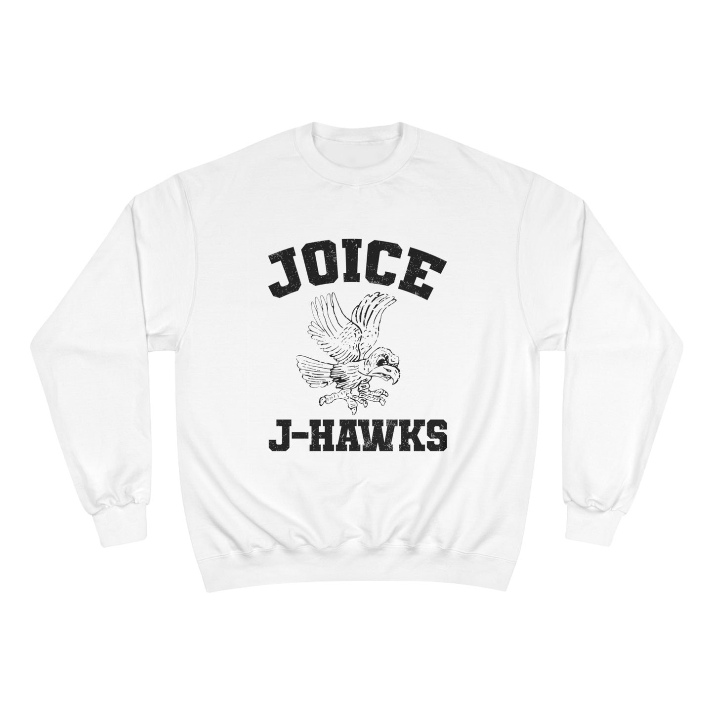 Throwback Joice J-Hawks (worn black design) on Champion Sweatshirt