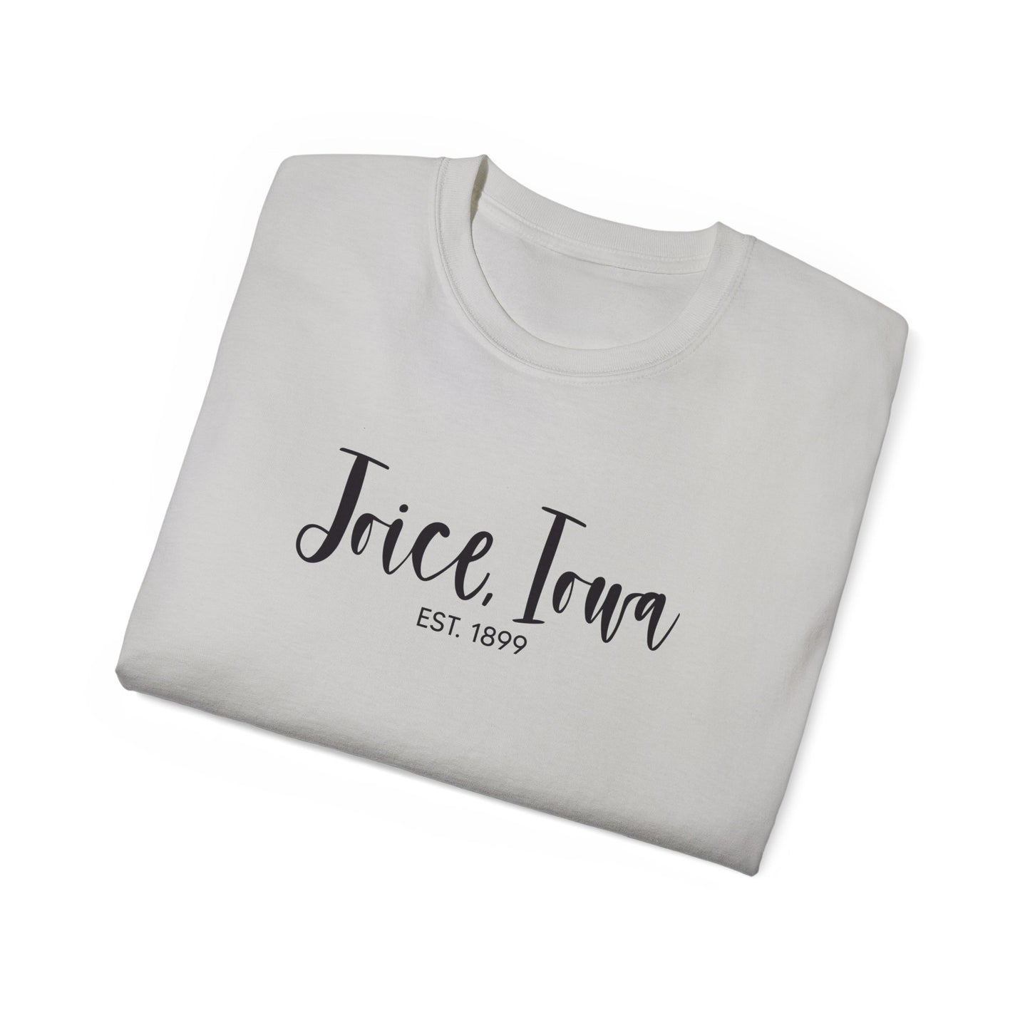 Joice, Iowa Est. 1899 (Black Design) on Unisex Ultra Cotton Short Sleeve Tee