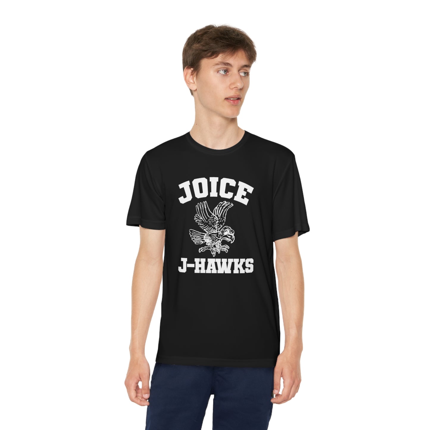 Kids' Throwback Joice J-Hawks (worn white design) onYouth Competitor Tee