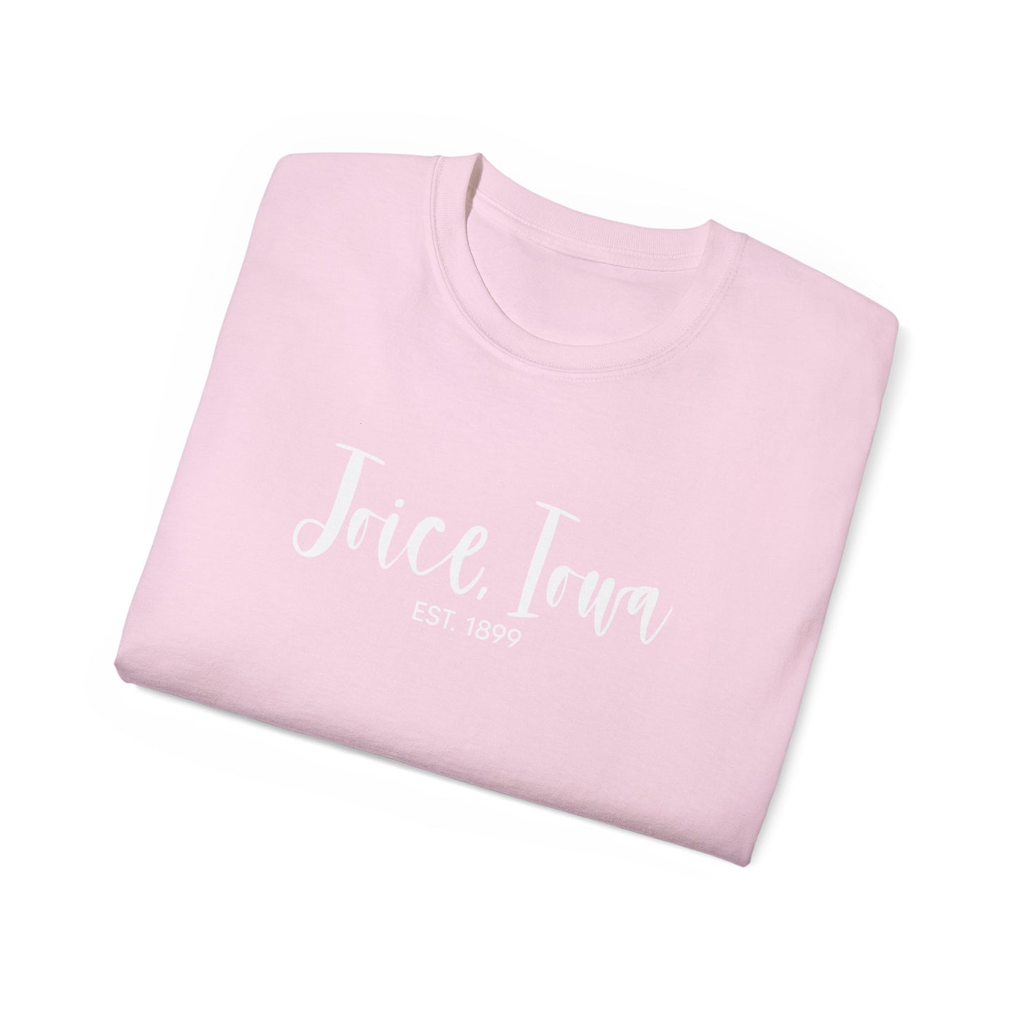 Joice, Iowa Est. 1899 (White Design) on Unisex Ultra Cotton Short Sleeve Tee