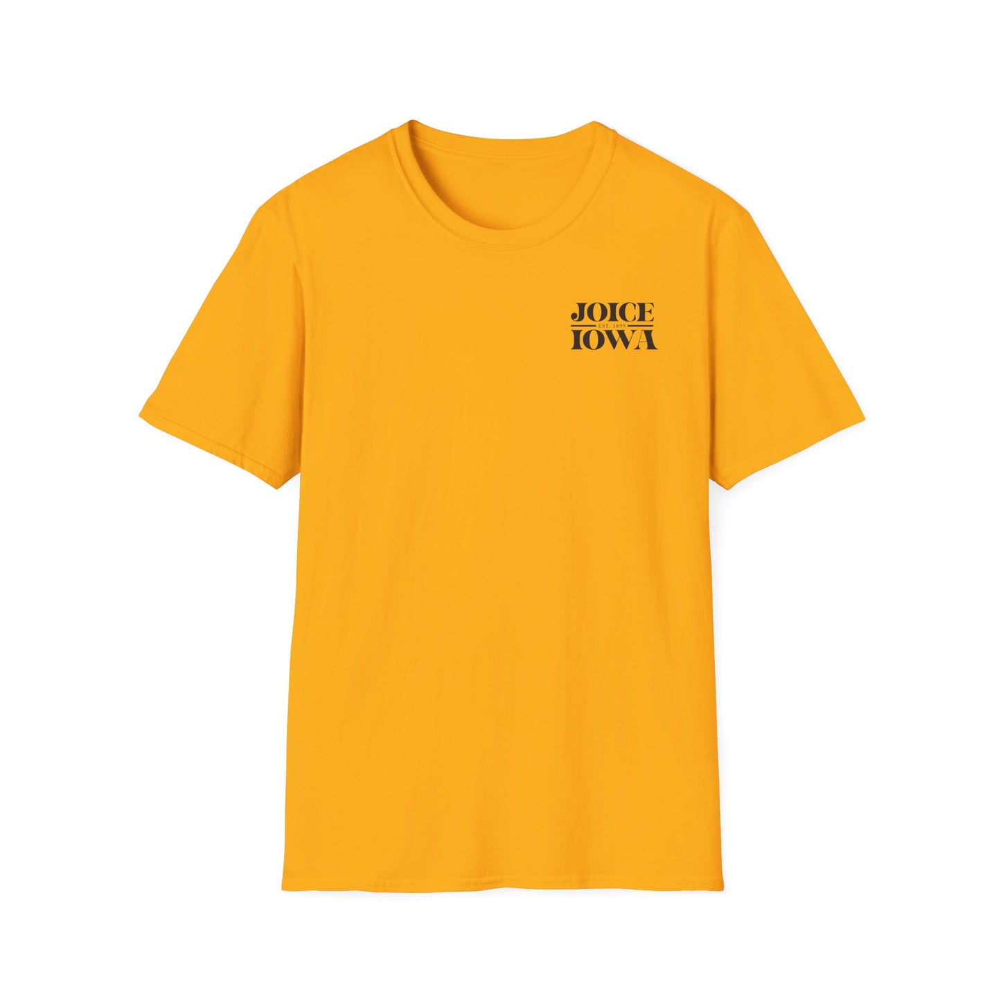 Joice, Iowa Est. 1899 (Black Design on Gold Shirt) on Unisex Ultra Cotton Short Sleeve Tee