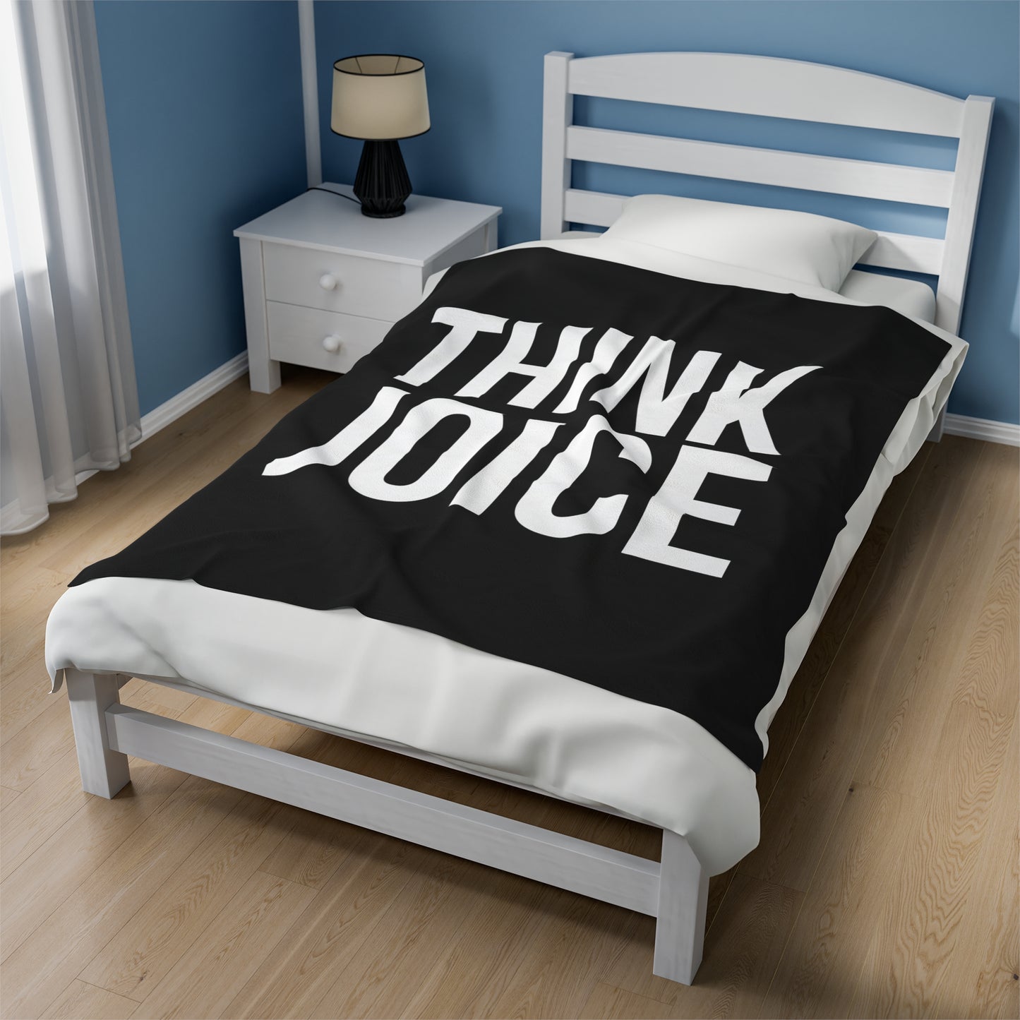 Think Joice (white design) on Black Velveteen Plush Blanket