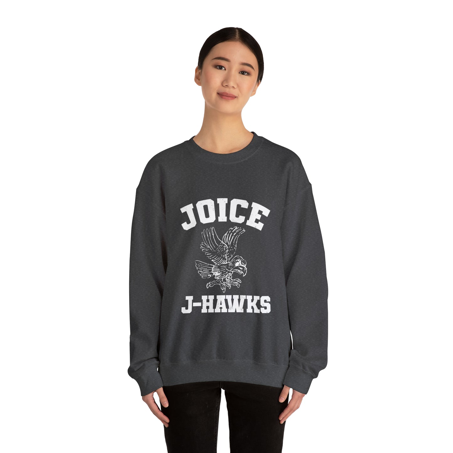 Throwback Joice J-Hawks (worn white design) on Unisex Heavy Blend™ Crewneck Sweatshirt