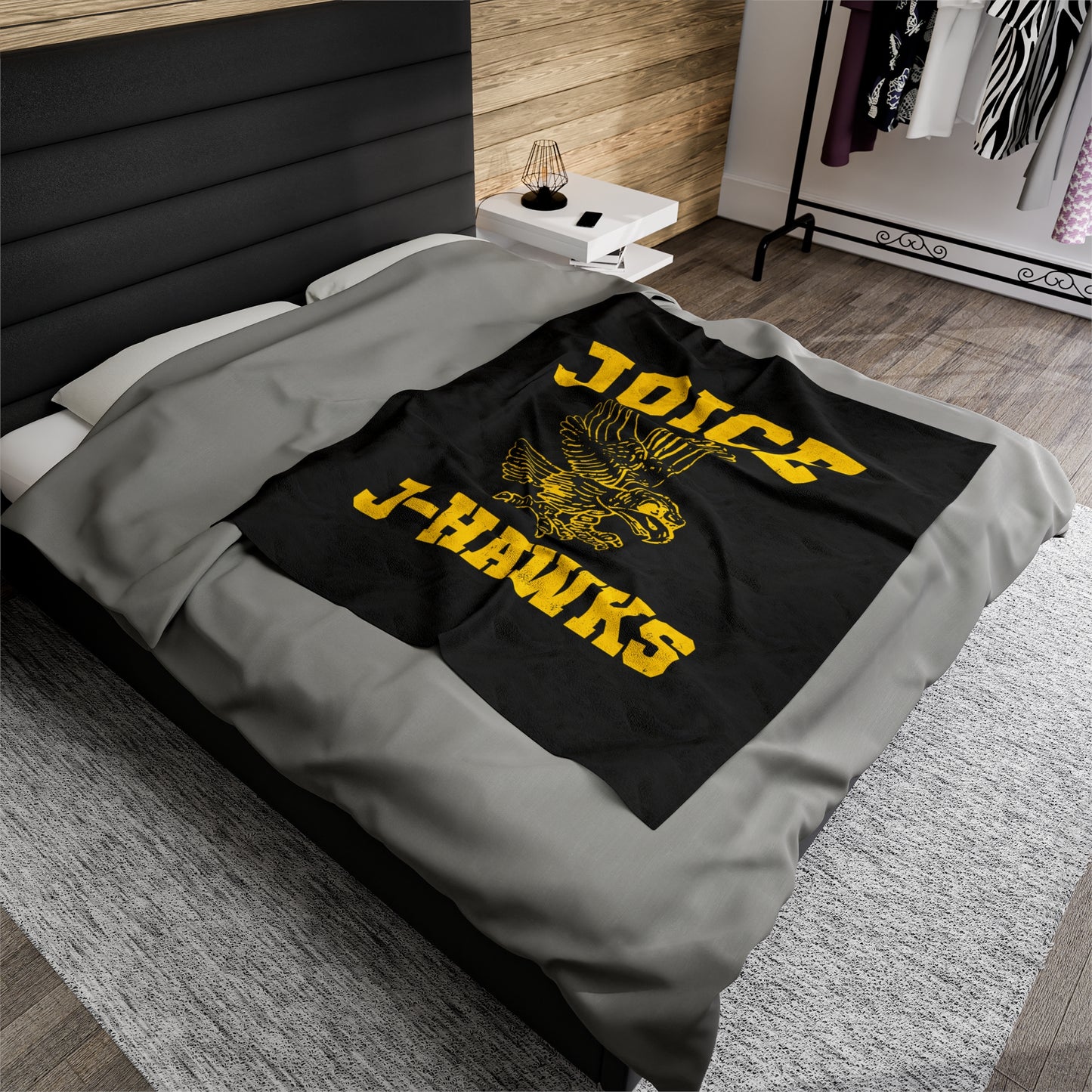 Throwback Joice J-Hawks (worn yellow design) on Black Velveteen Plush Blanket