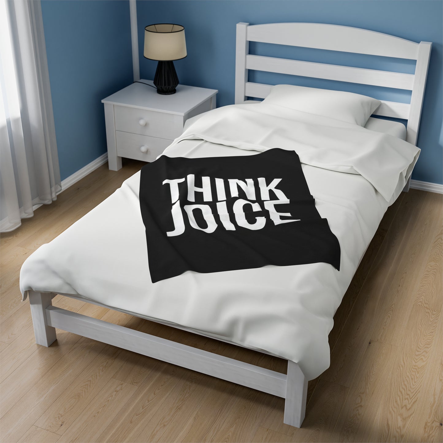 Think Joice (white design) on Black Velveteen Plush Blanket