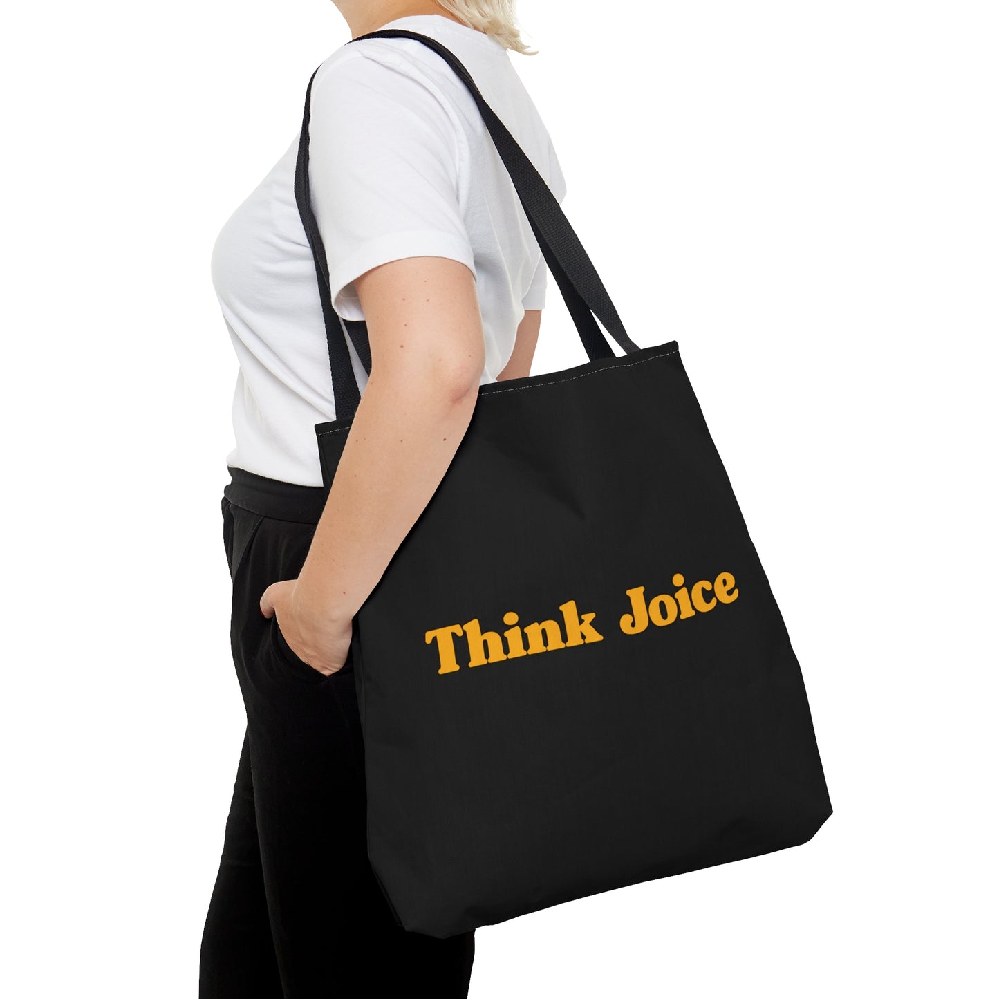 Think Joice Retro (dark yellow design) on Black Tote Bag