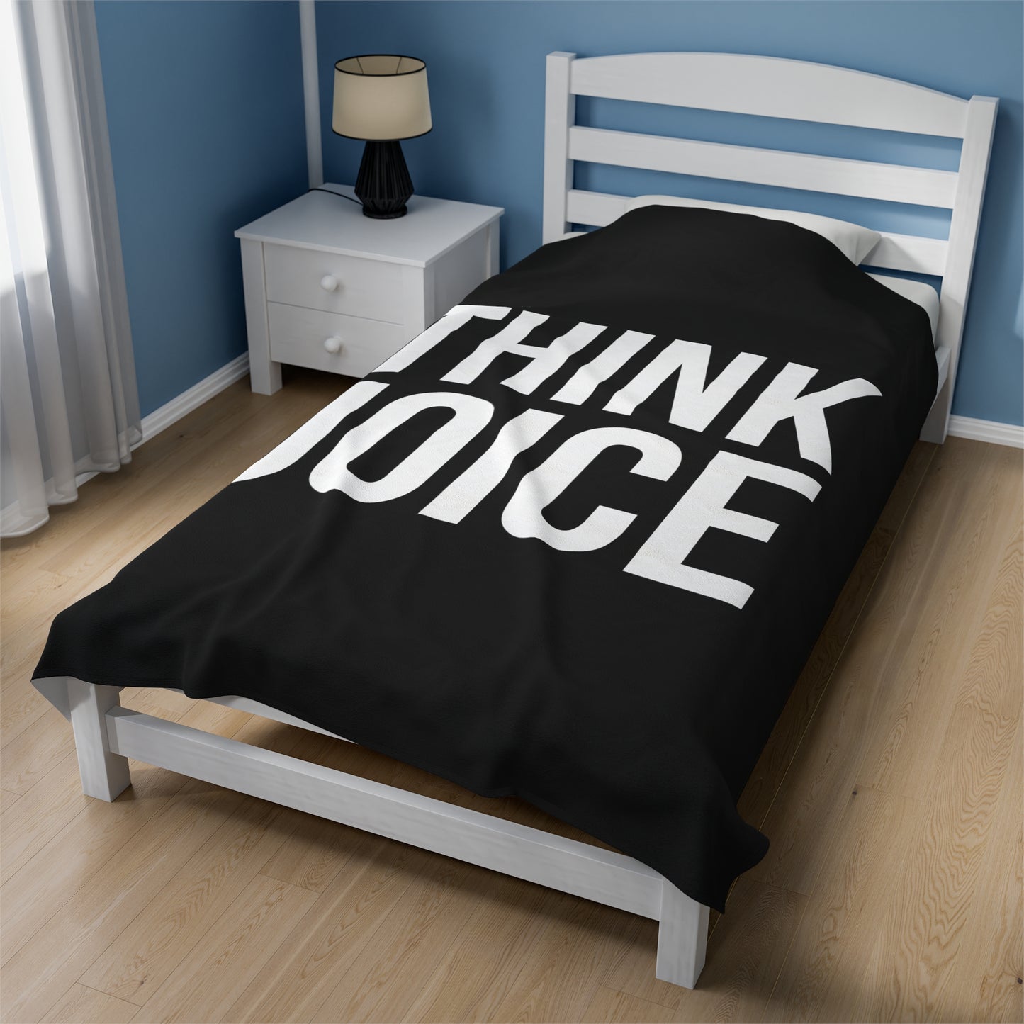 Think Joice (white design) on Black Velveteen Plush Blanket