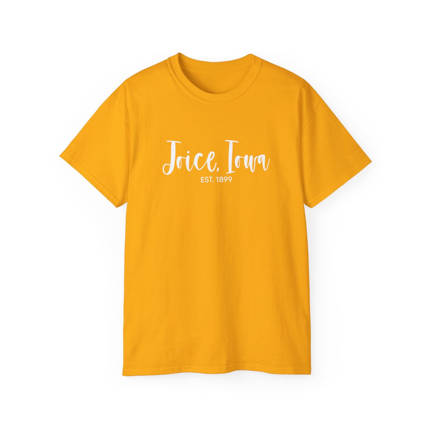 Joice, Iowa Est. 1899 (White Design) on Unisex Ultra Cotton Short Sleeve Tee