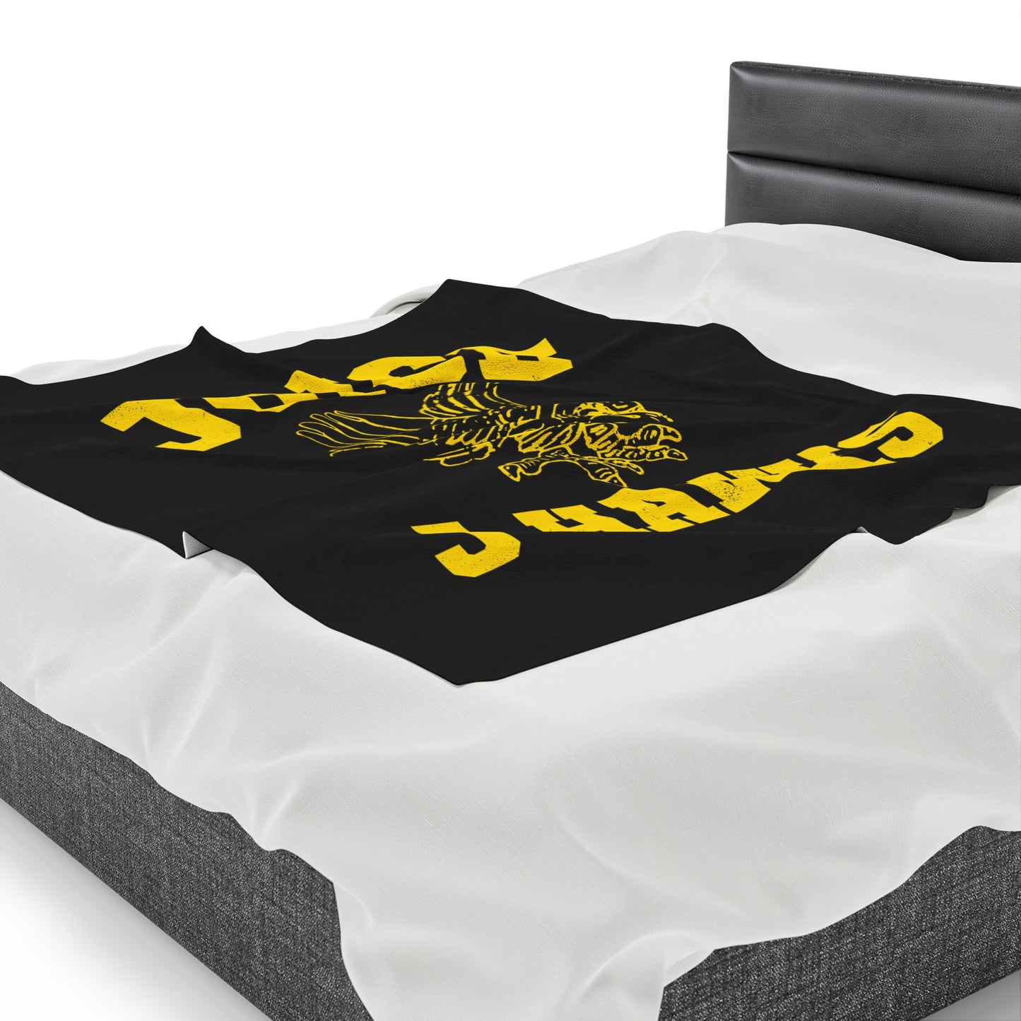 Throwback Joice J-Hawks (worn yellow design) on Black Velveteen Plush Blanket