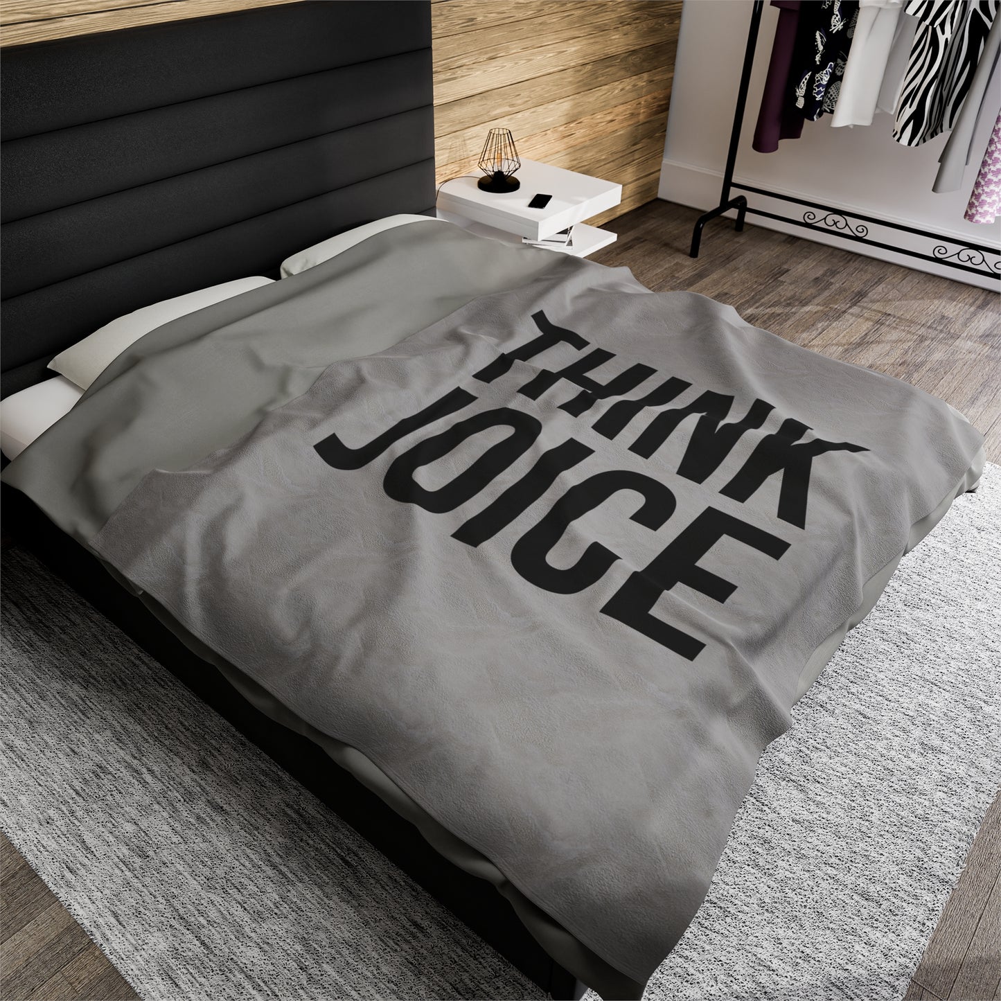 Think Joice (black design) on Light Grey Velveteen Plush Blanket