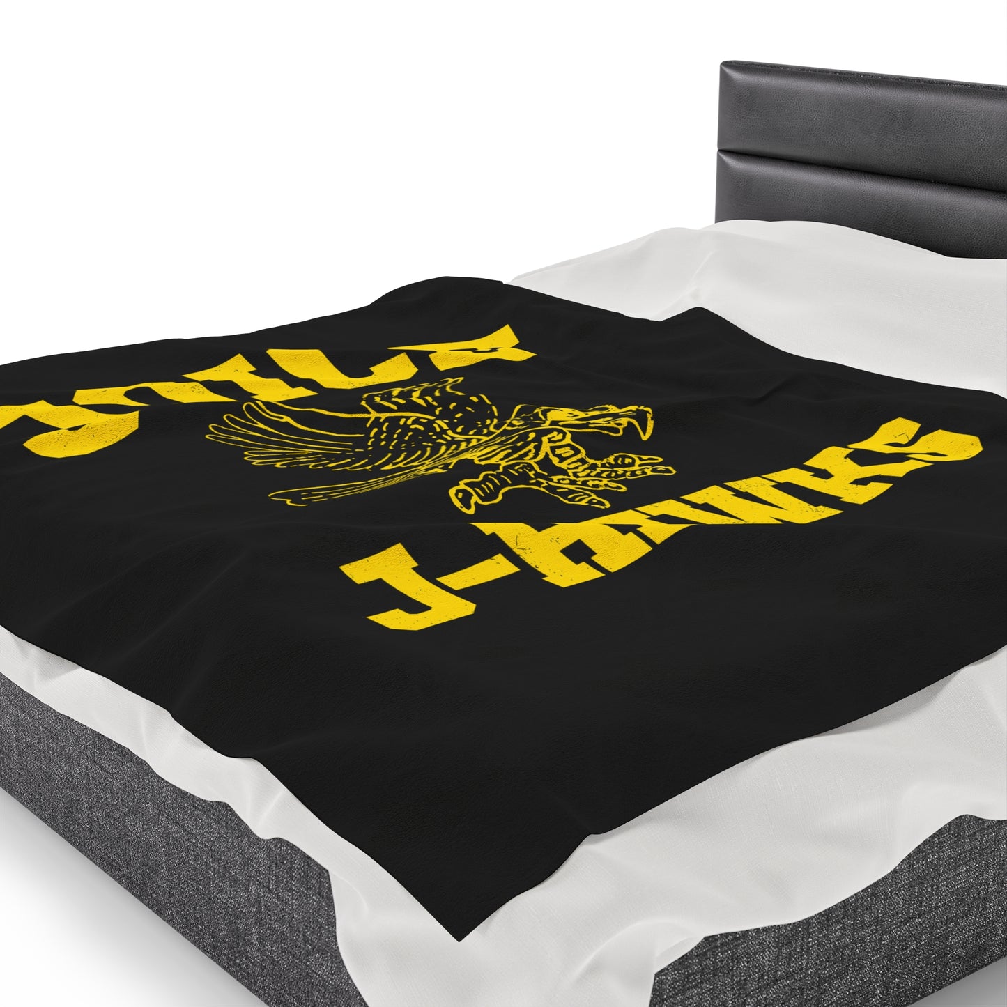 Throwback Joice J-Hawks (worn yellow design) on Black Velveteen Plush Blanket