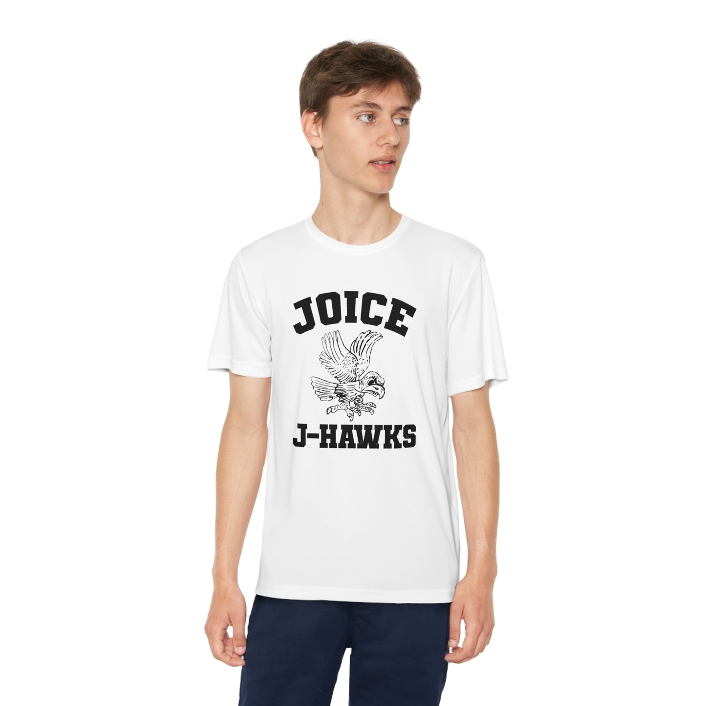 Kids' Throwback Joice J-Hawks (worn black design) on Youth Competitor Tee