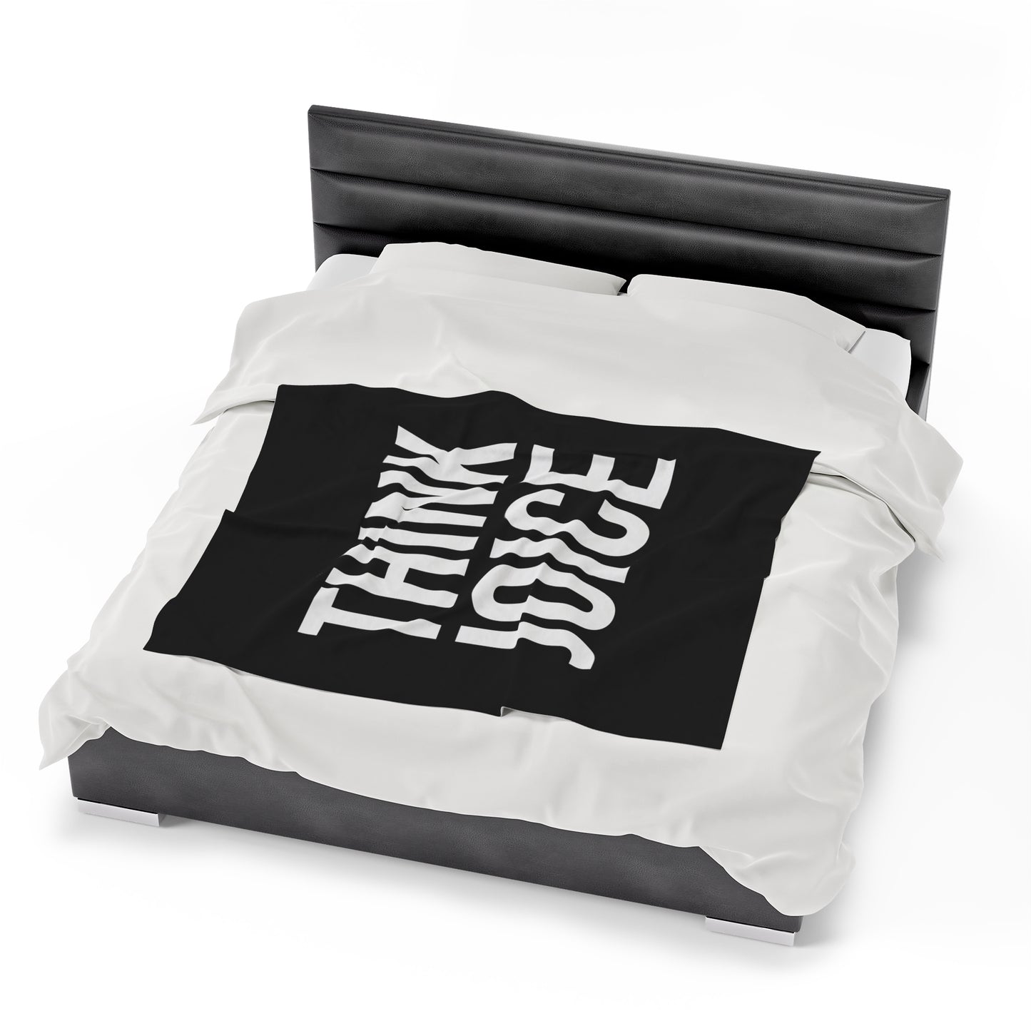 Think Joice (white design) on Black Velveteen Plush Blanket