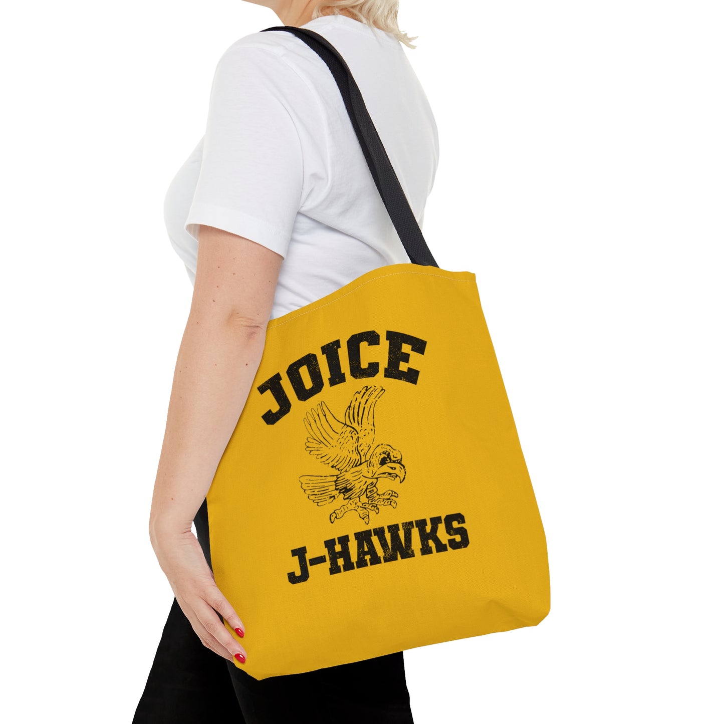 Throwback Joice J-Hawks (worn black design) on Yellow Tote Bag