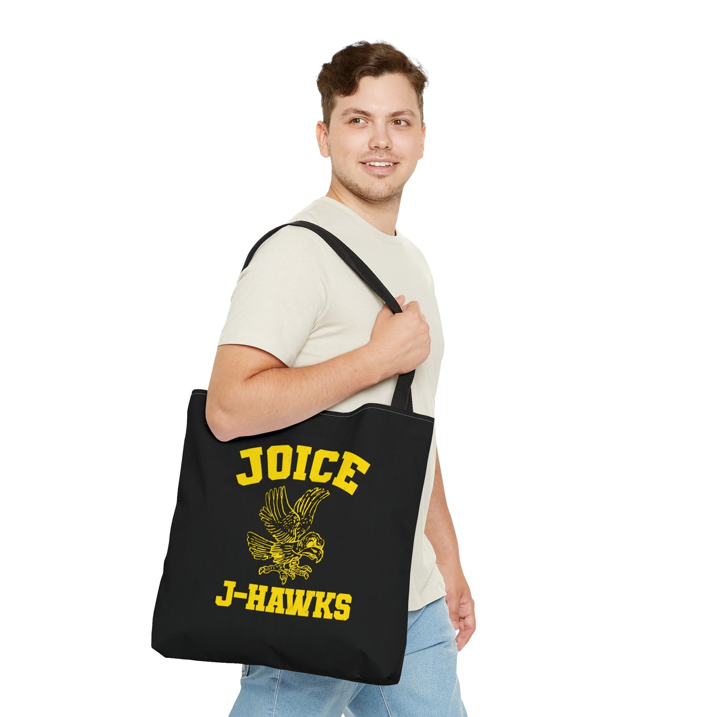 Throwback Joice J-Hawks (worn yellow design) on Black Tote Bag