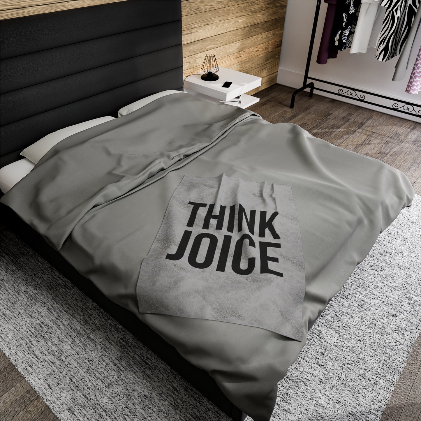 Think Joice (black design) on Light Grey Velveteen Plush Blanket