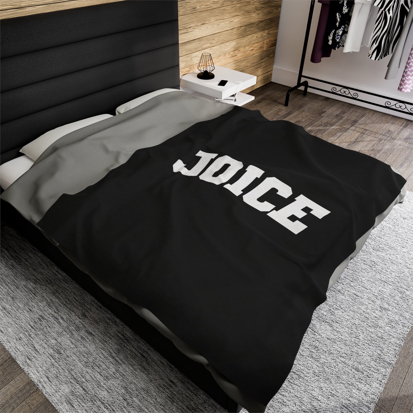 JOICE (white design) on Black Velveteen Plush Blanket