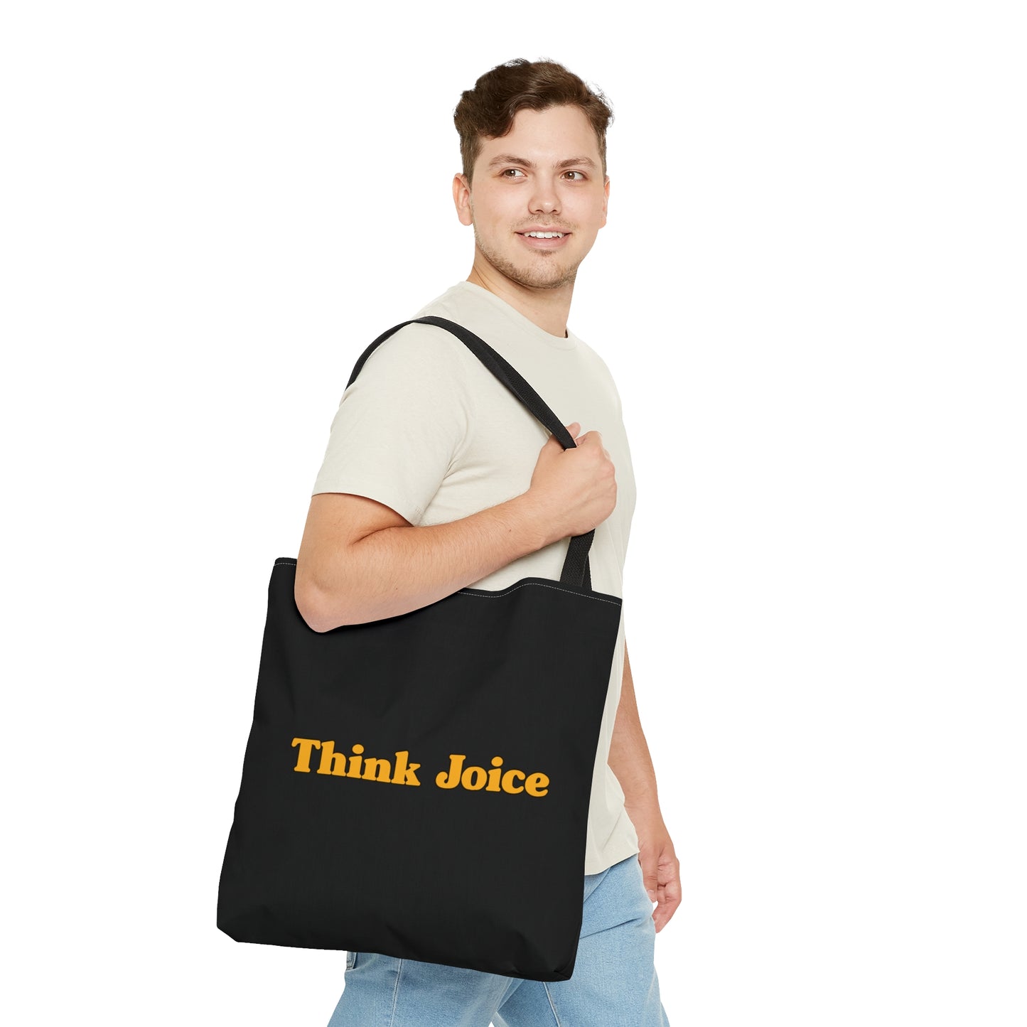 Think Joice Retro (dark yellow design) on Black Tote Bag