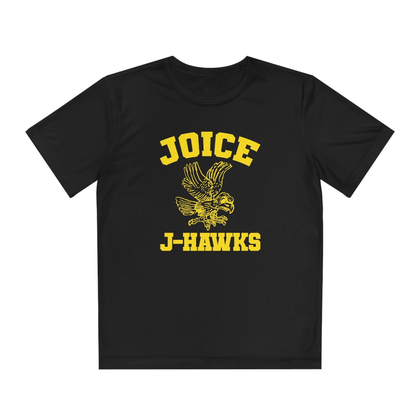 Kids' Throwback Joice J-Hawks (worn yellow design) on Youth Competitor Tee