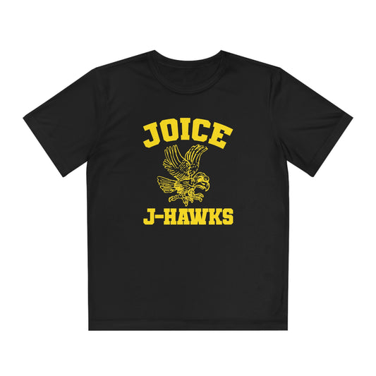 Kids' Throwback Joice J-Hawks (worn yellow design) on Youth Competitor Tee