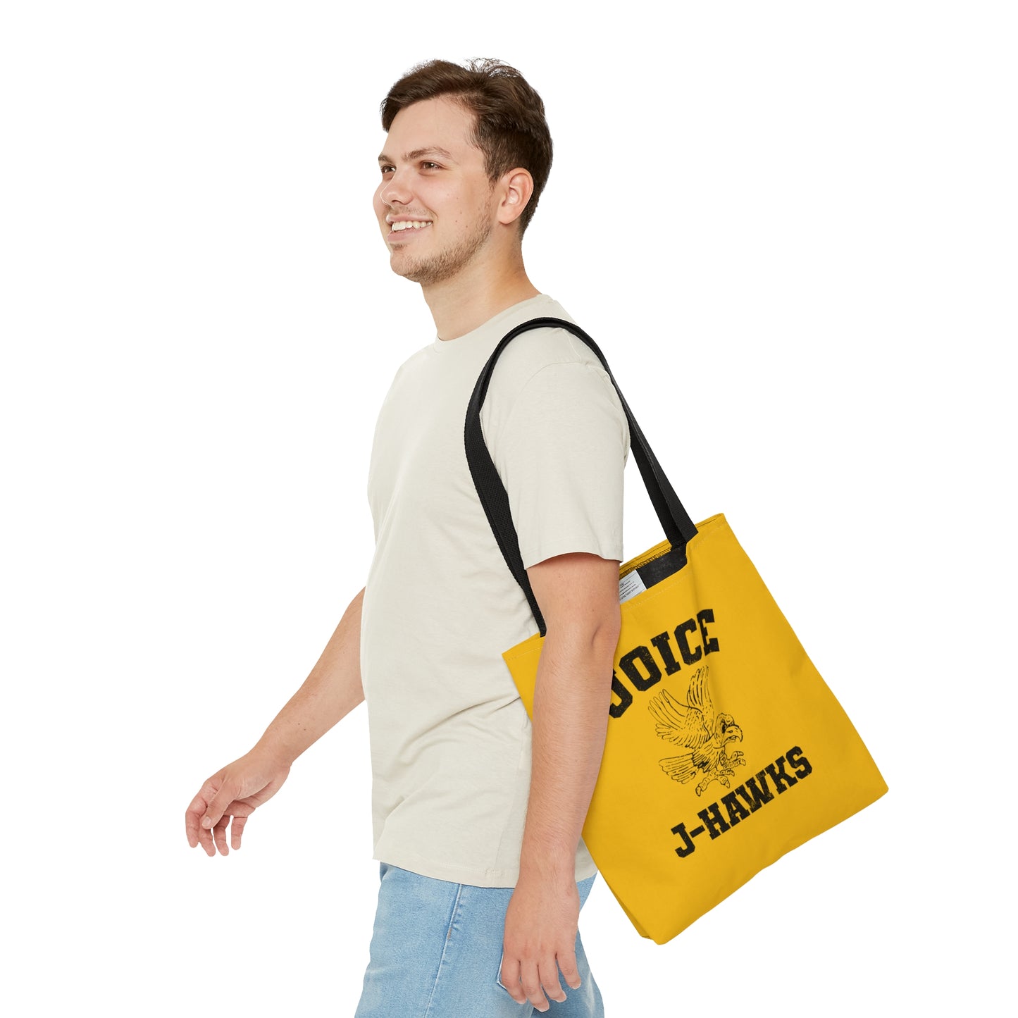 Throwback Joice J-Hawks (worn black design) on Yellow Tote Bag