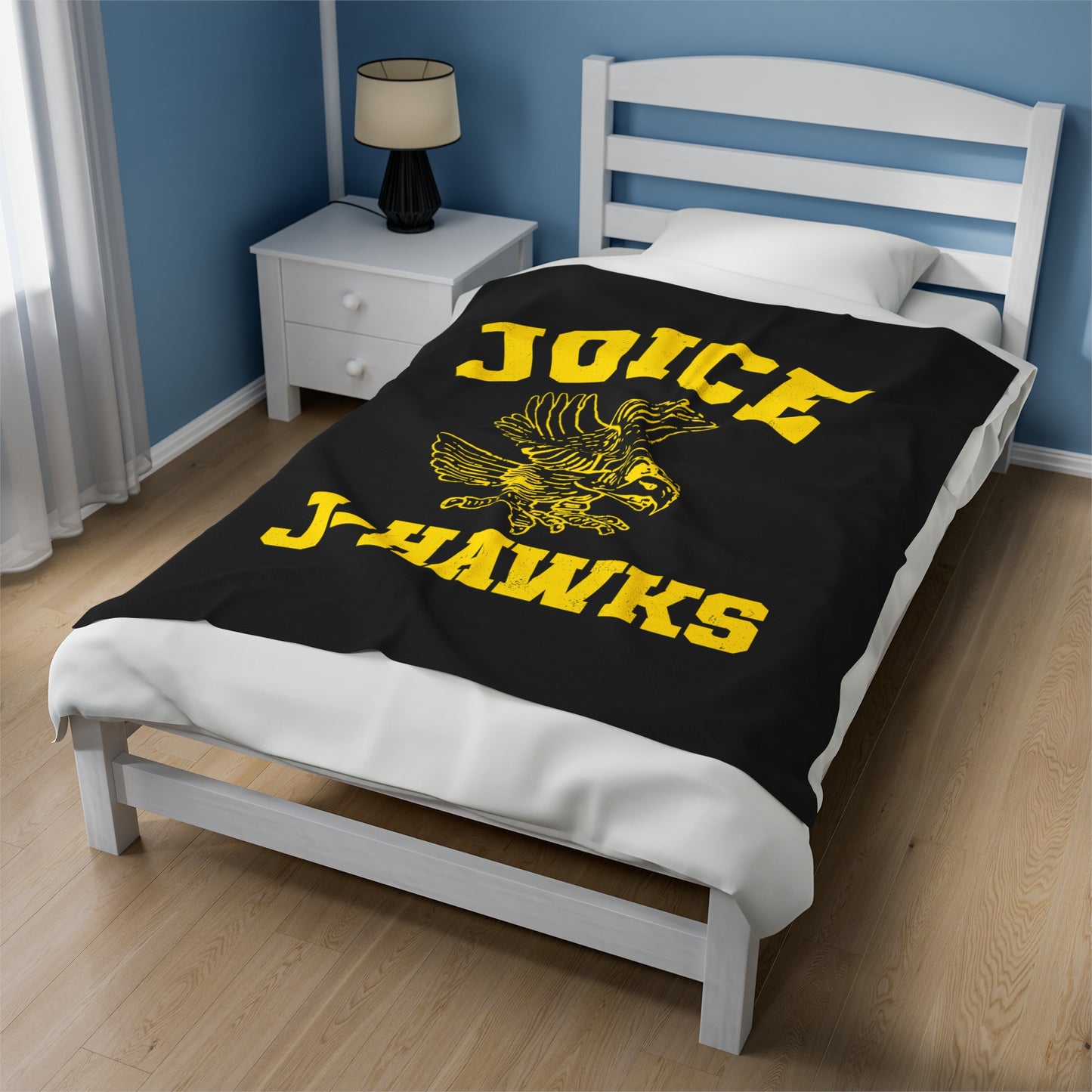 Throwback Joice J-Hawks (worn yellow design) on Black Velveteen Plush Blanket