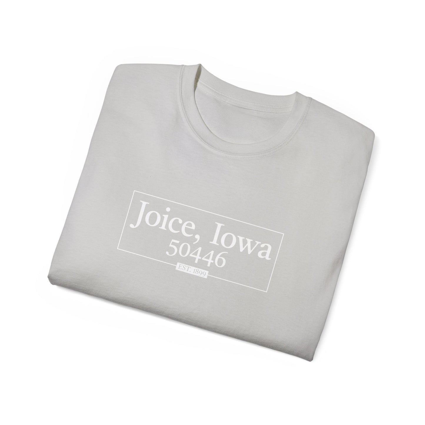 Joice, Iowa Est. 1899 Boxed (White Design) on Unisex Ultra Cotton Short Sleeve Tee