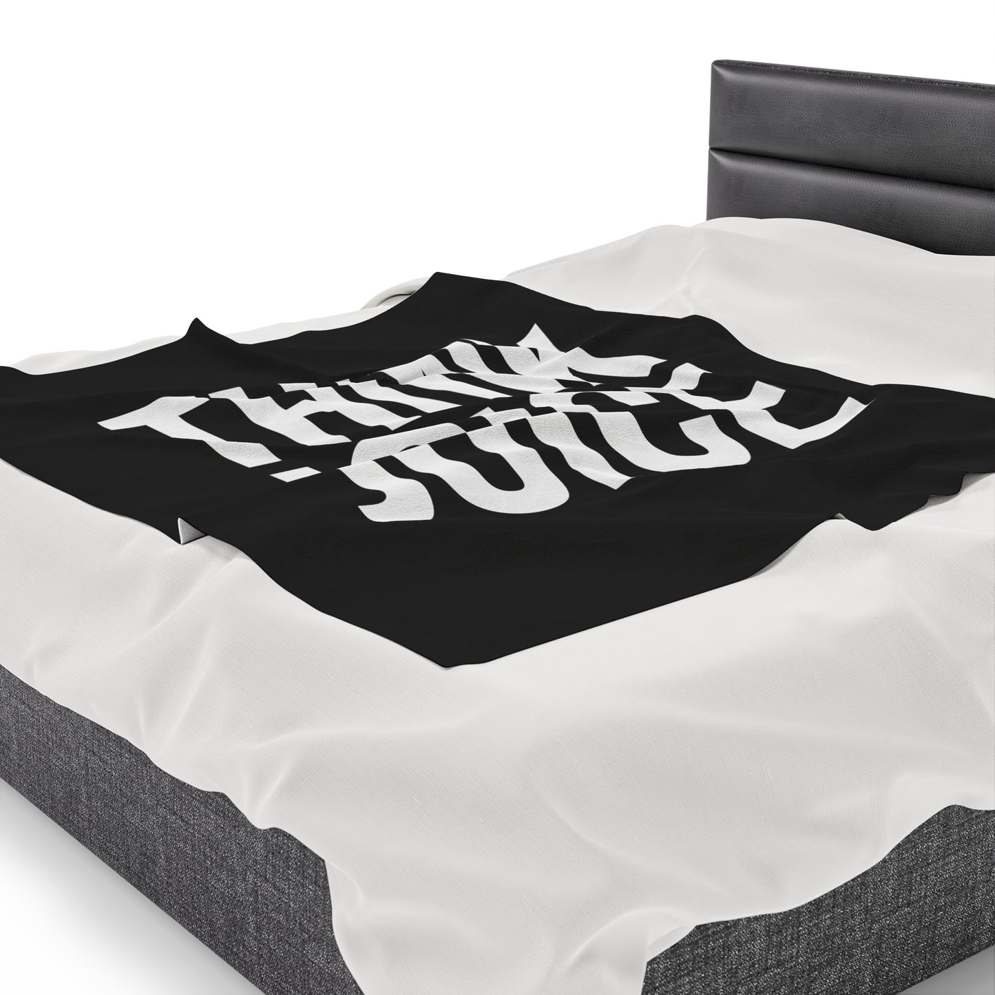 Think Joice (white design) on Black Velveteen Plush Blanket