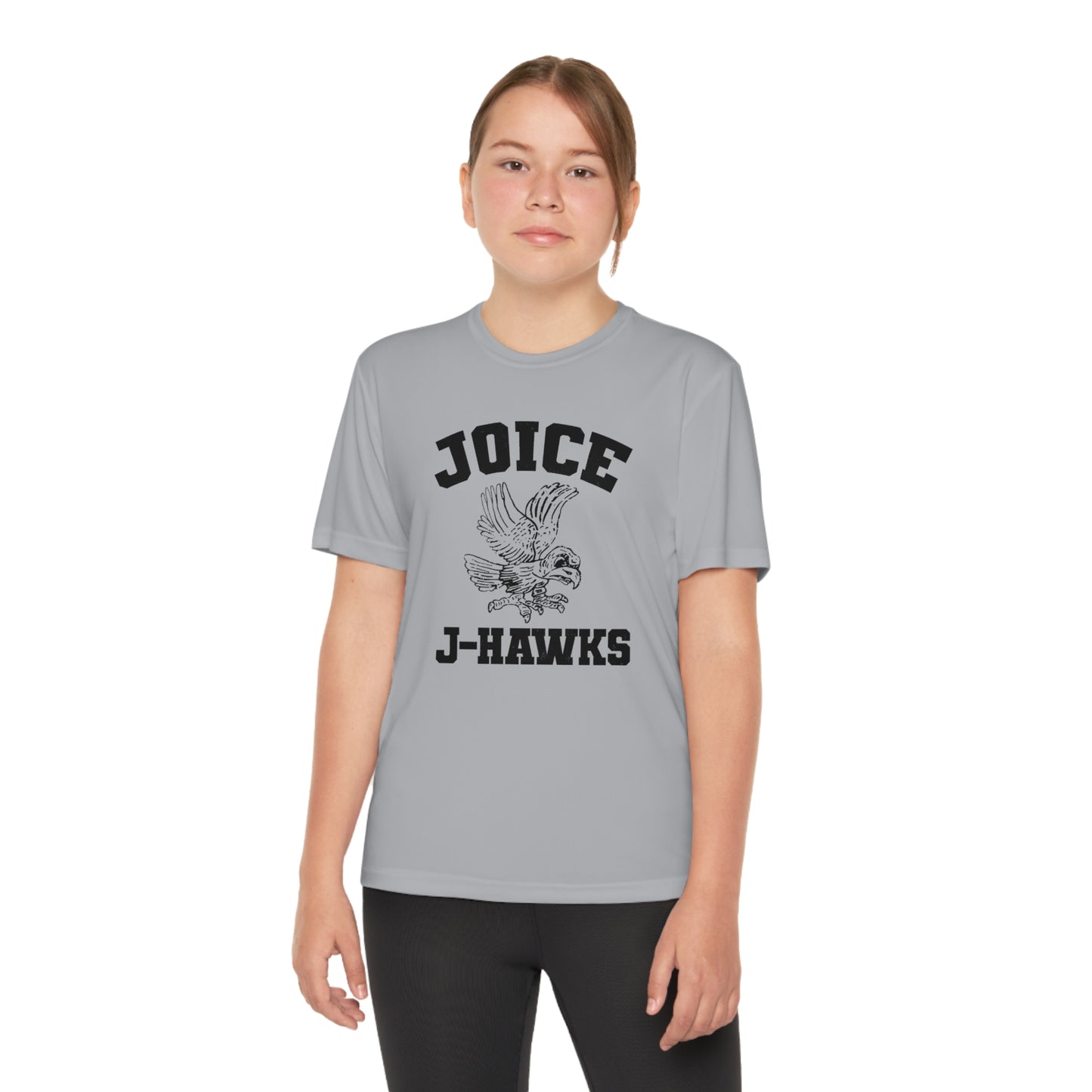 Kids' Throwback Joice J-Hawks (worn black design) on Youth Competitor Tee