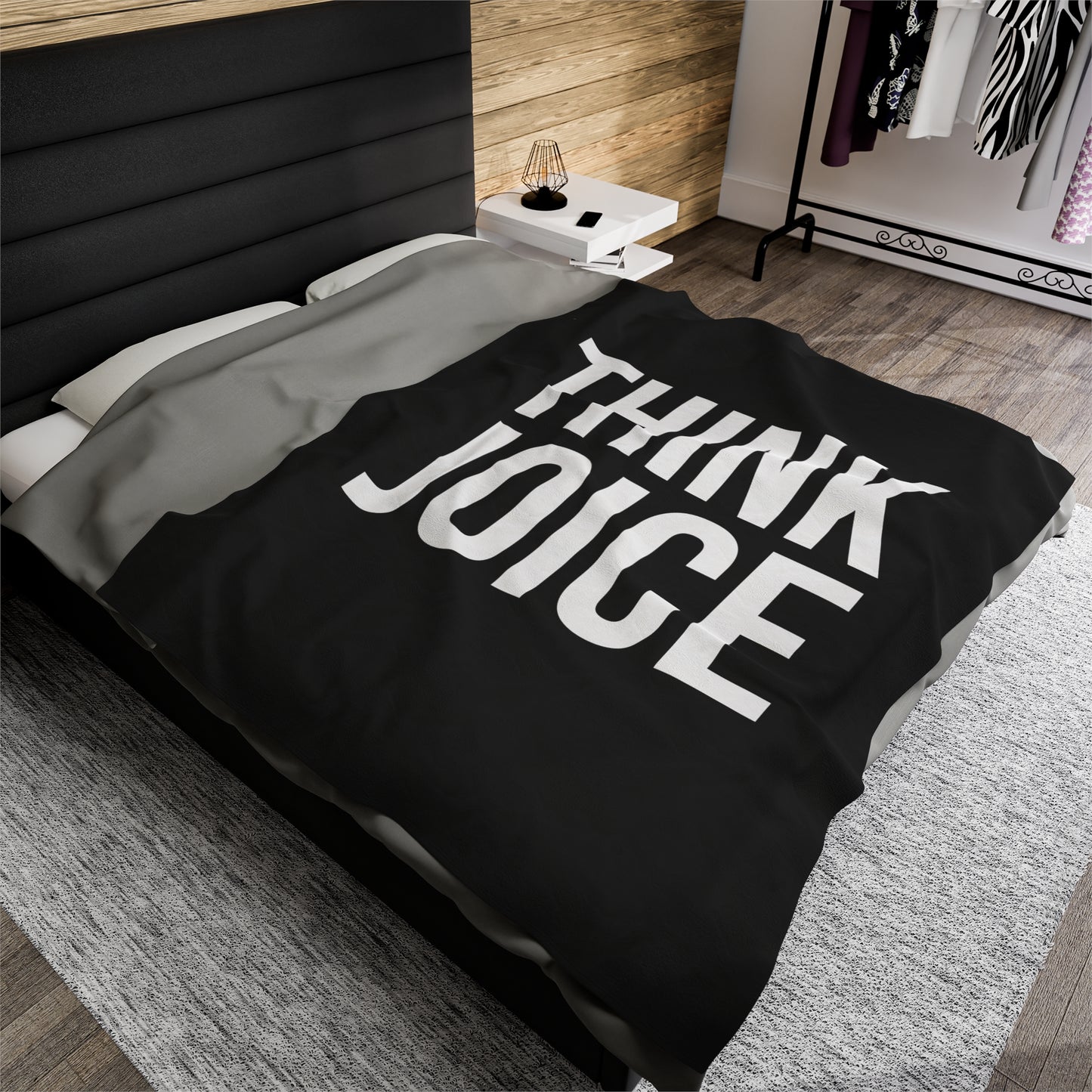 Think Joice (white design) on Black Velveteen Plush Blanket