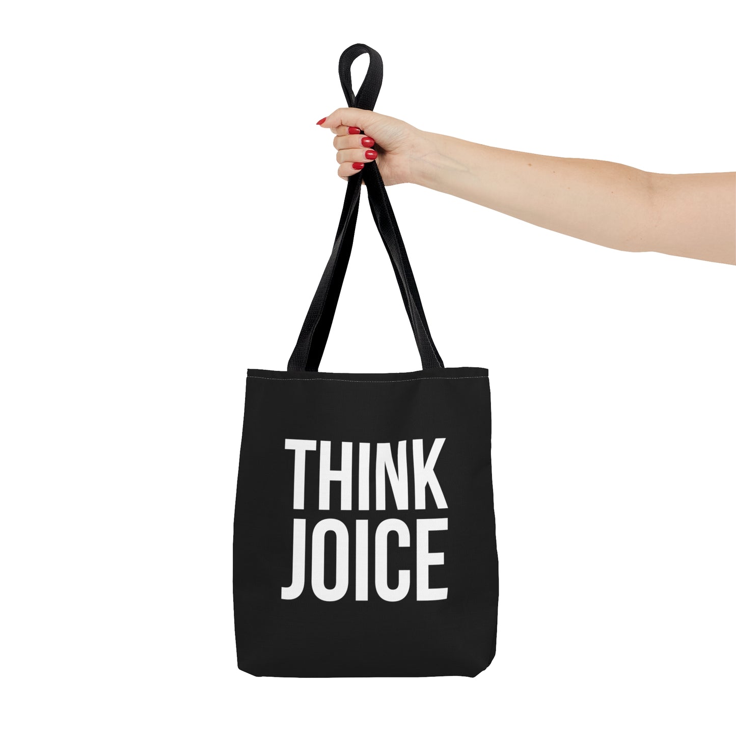 Think Joice (white design) on Black Tote Bag