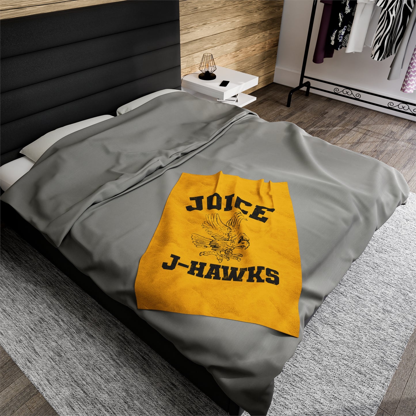 Throwback Joice J-Hawks (worn black design) on Velveteen Plush Blanket