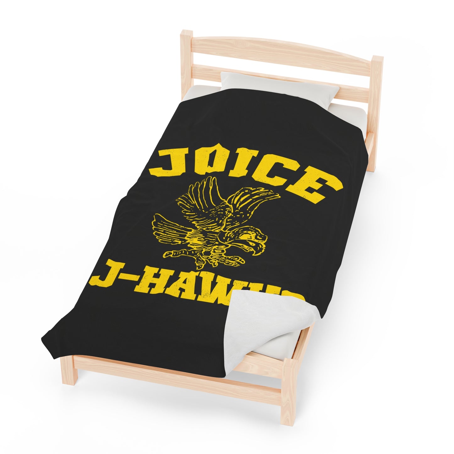 Throwback Joice J-Hawks (worn yellow design) on Black Velveteen Plush Blanket