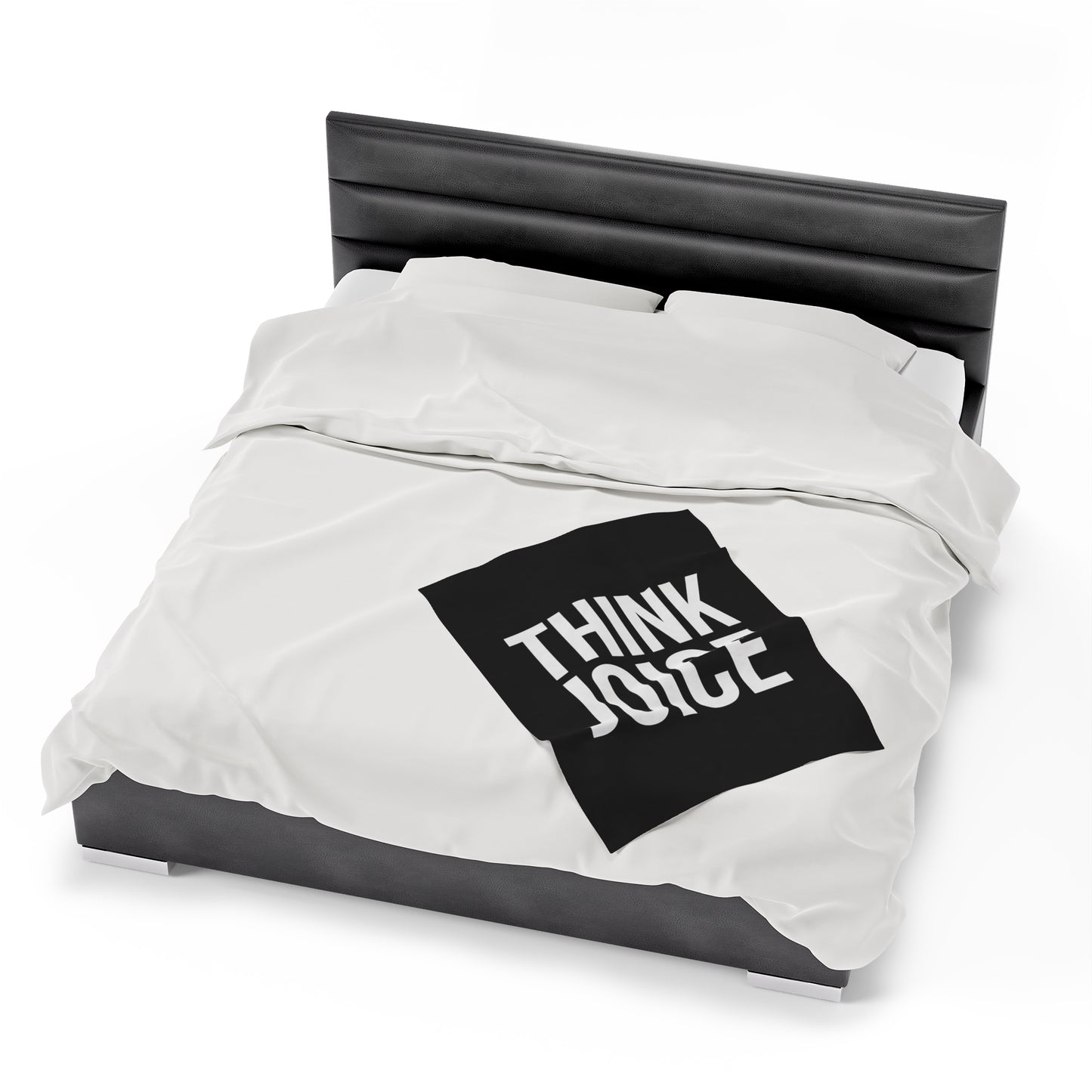 Think Joice (white design) on Black Velveteen Plush Blanket