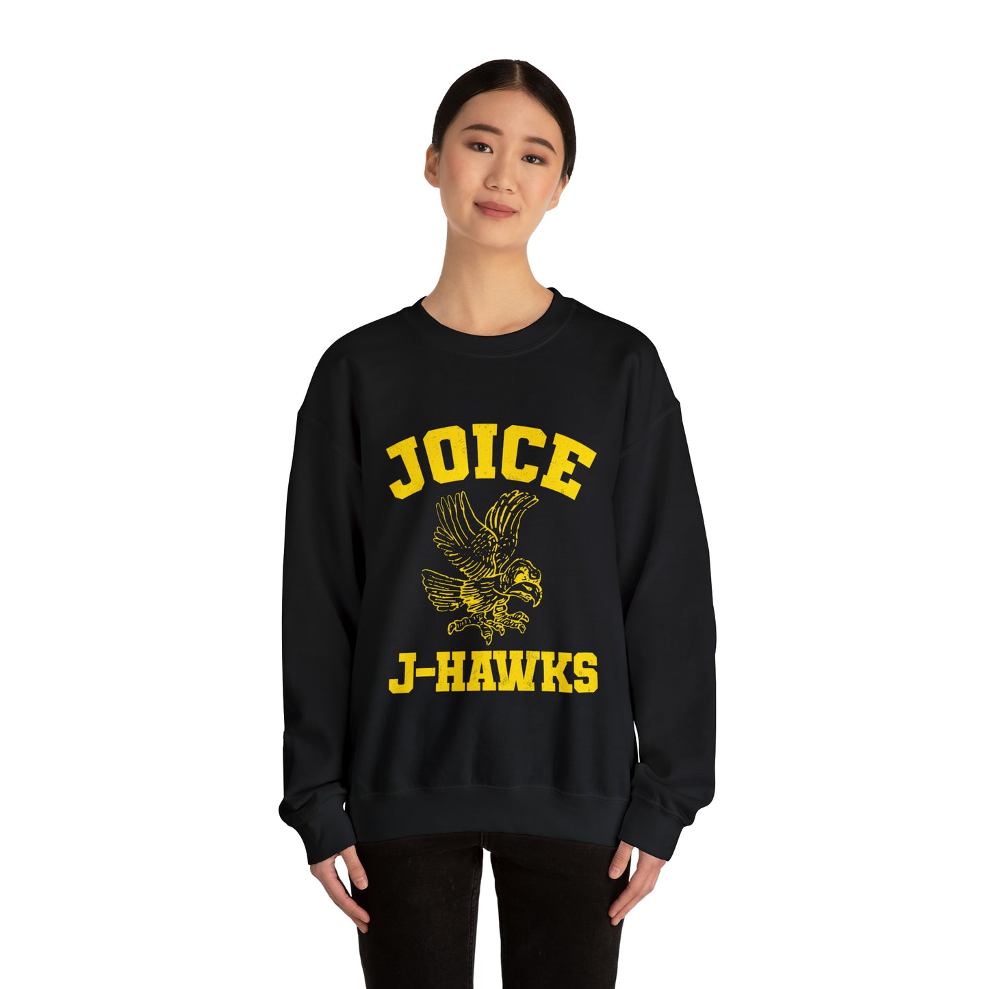 Throwback Joice J-Hawks (worn yellow design) on Unisex Heavy Blend™ Crewneck Sweatshirt