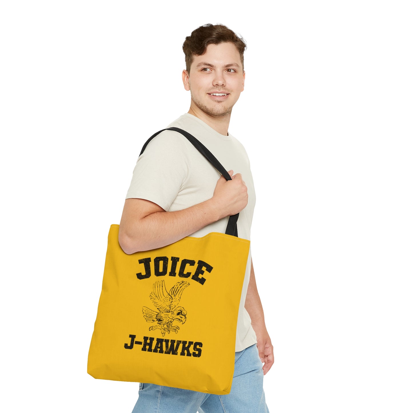 Throwback Joice J-Hawks (worn black design) on Yellow Tote Bag