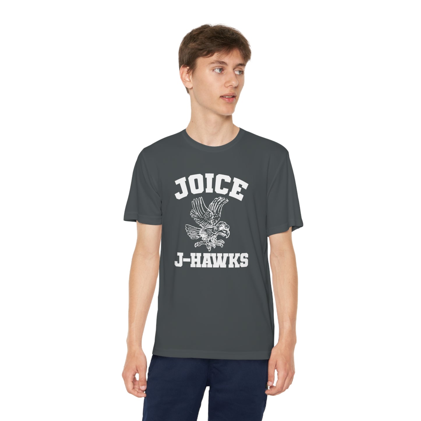 Kids' Throwback Joice J-Hawks (worn white design) onYouth Competitor Tee