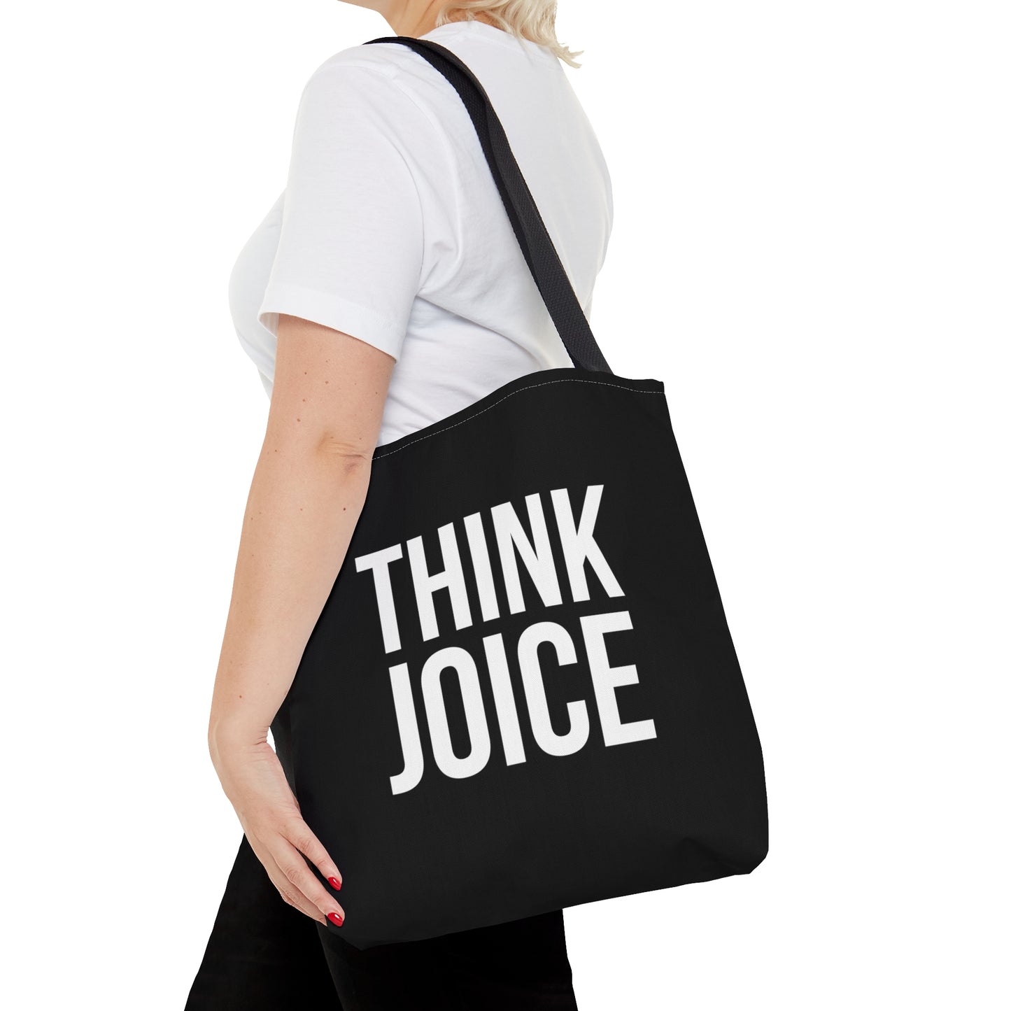 Think Joice (white design) on Black Tote Bag