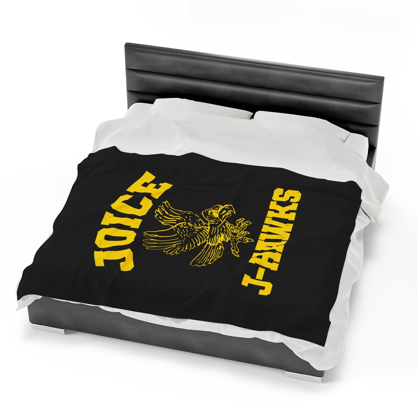 Throwback Joice J-Hawks (worn yellow design) on Black Velveteen Plush Blanket