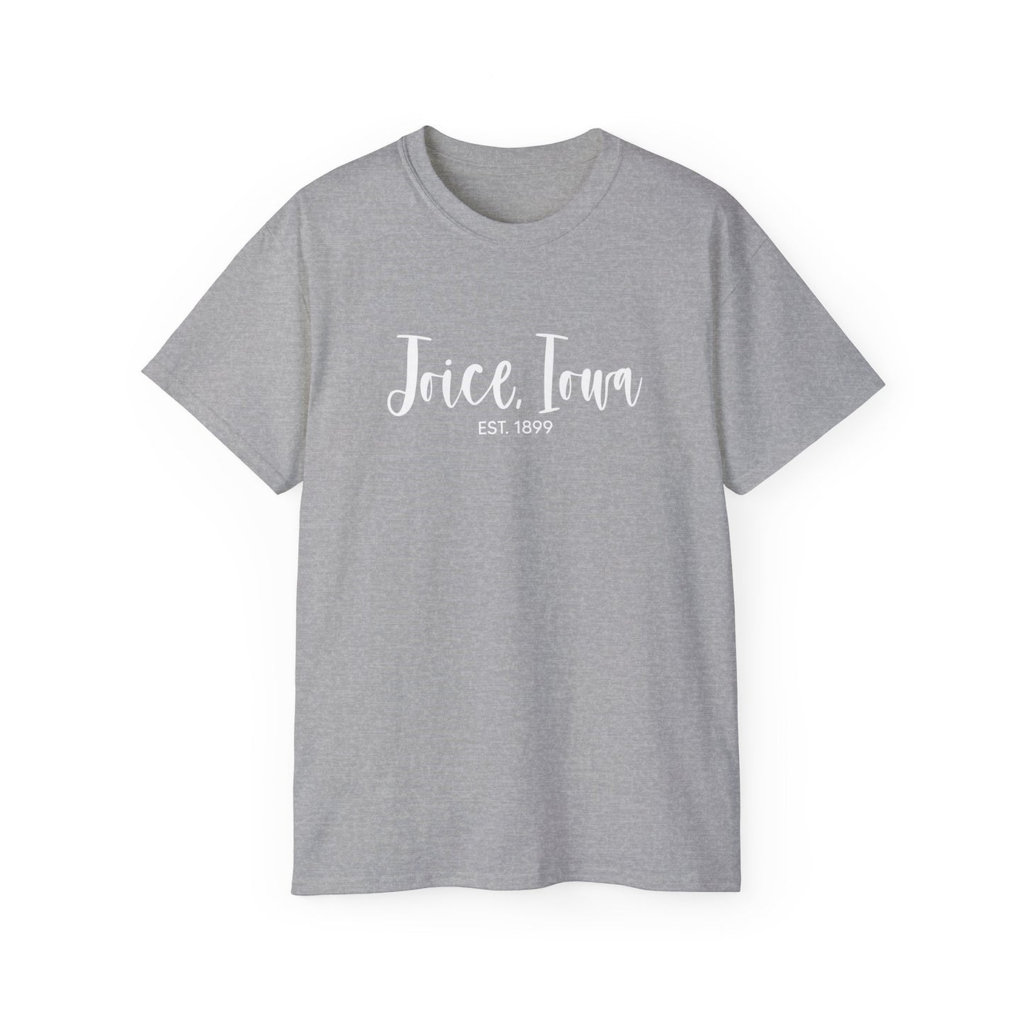 Joice, Iowa Est. 1899 (White Design) on Unisex Ultra Cotton Short Sleeve Tee