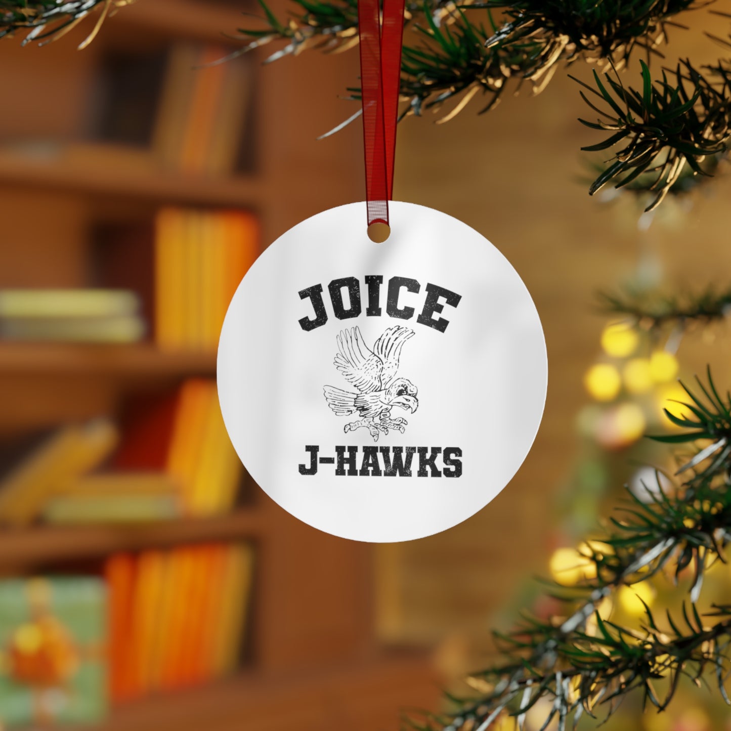 Throwback Joice J-Hawk (worn black design) on Metal Ornaments